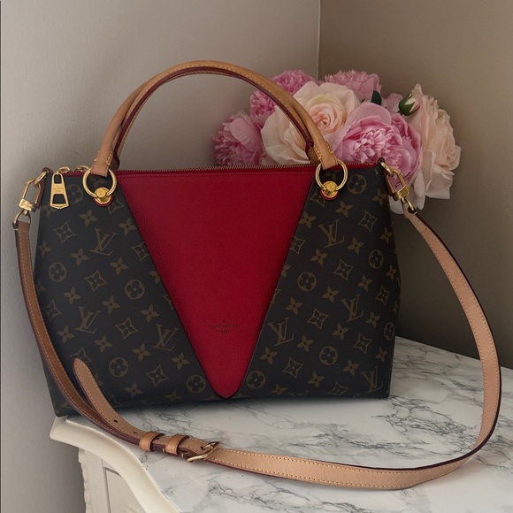 Louis Vuitton Handbags - Louis Vuitton Monogram Shoulder Bag with Red V-Panel and Tan Trim